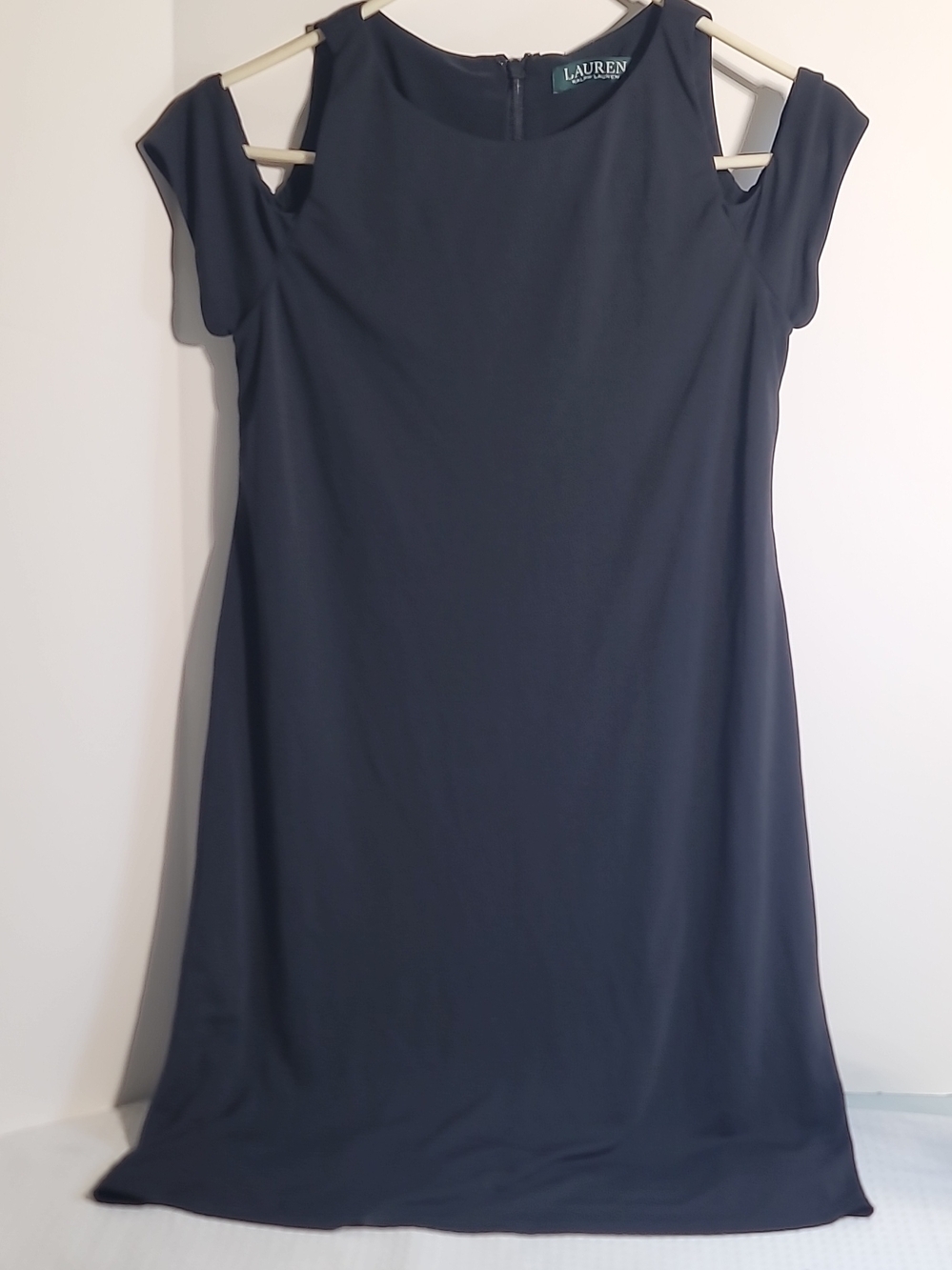 Lauren Ralph Lauren Dark Navy Cold-Shoulder Midi Shift Dress